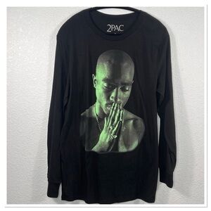 2PAC Praying Hands Hail Mary Back Logo Long Sleeved Tee Sz M Unisex Cotton Black